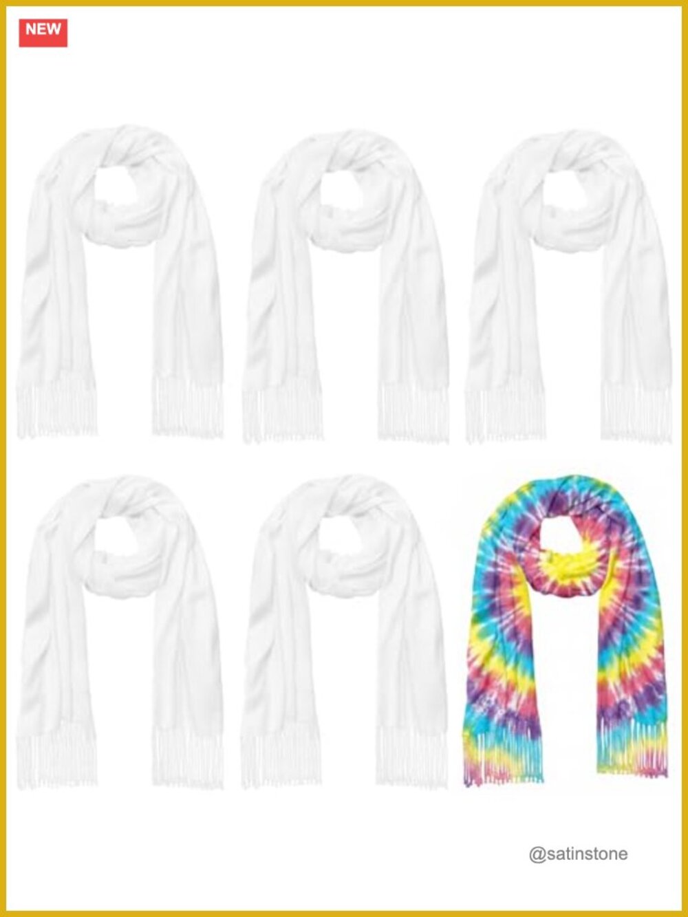 6pc Cotton Scarf Set Blank Tassel Scarves for Tie Dye DIY Crafts